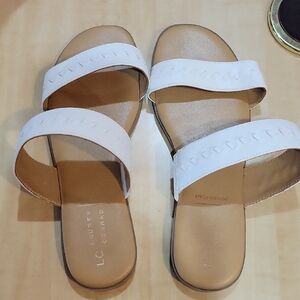 LC Lauren Conrad White Tan Slide Sandals